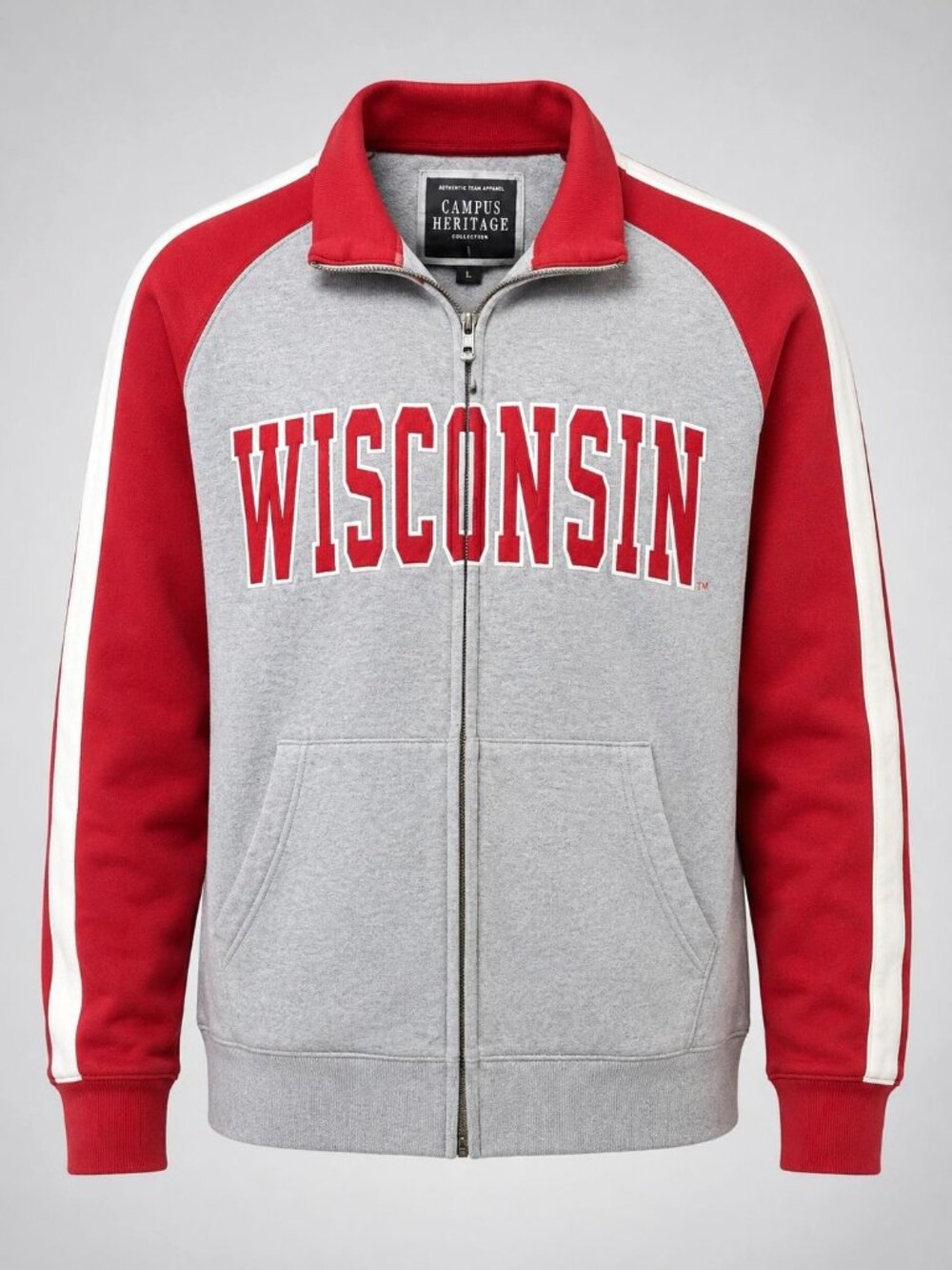 Wisconsin Badgers Women’s Large Jacket Gray Zip Up Sweatshirt by Campus Heritage